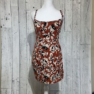 Free People Bring It Back Rust Floral Printed Strappy Slip Mini Dress Size M